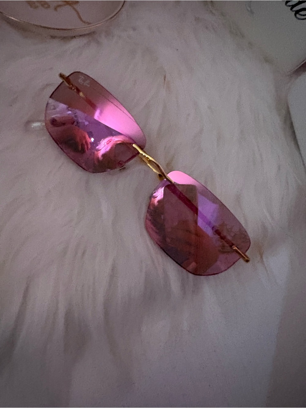 Ray-Ban Rimless Pink Mirrored Sunglasses with Gold Accents